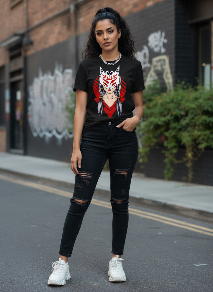 Japan Girl Womens T Shirt (Black)