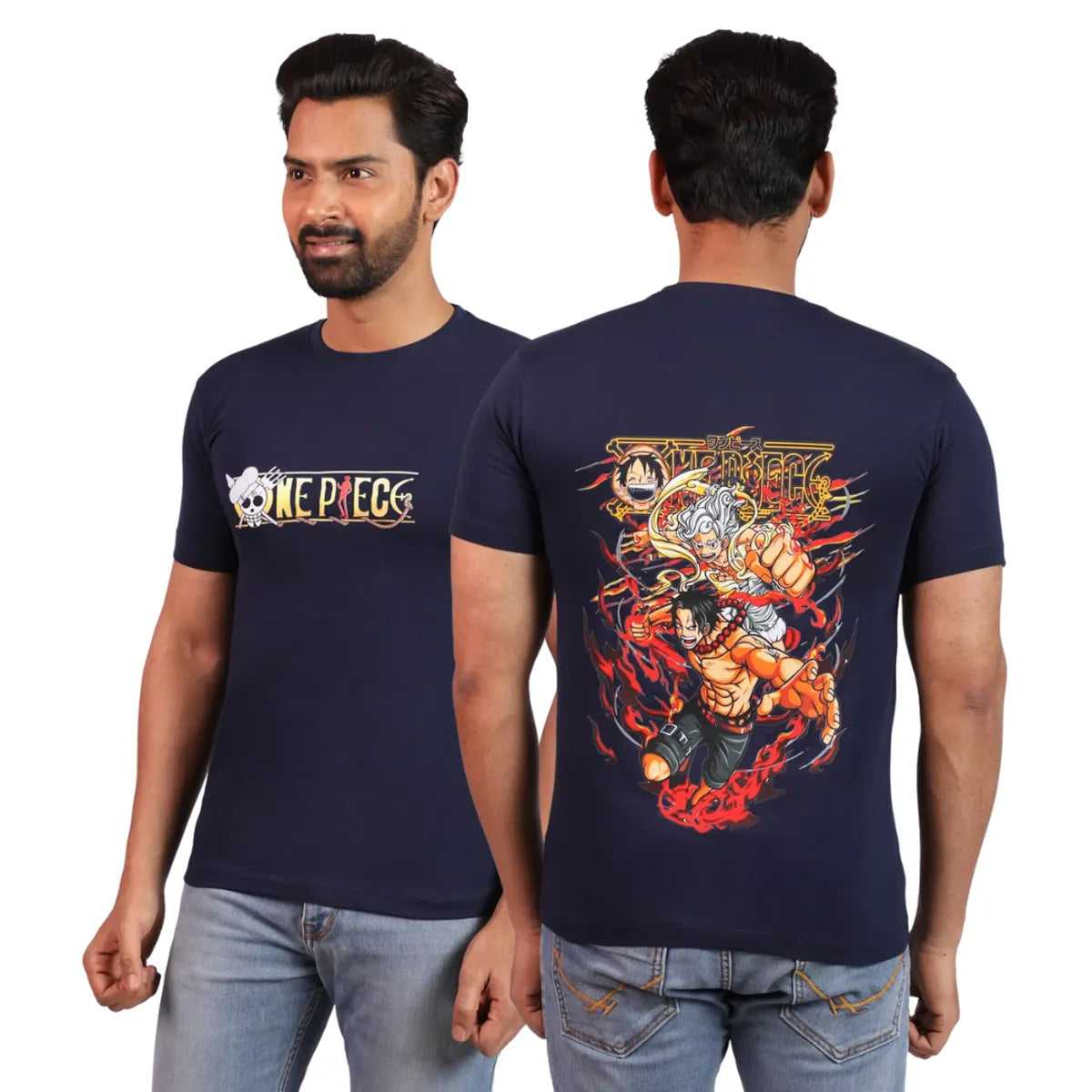 Navy One Piece Anime Premium Cotton Tee — Pirate King Edition Less