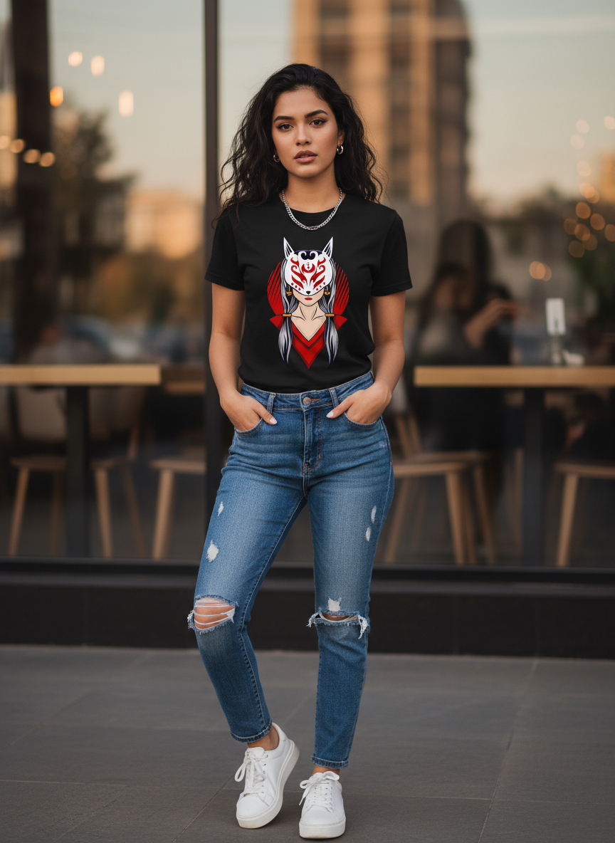 Japan Girl Womens T Shirt (Black)