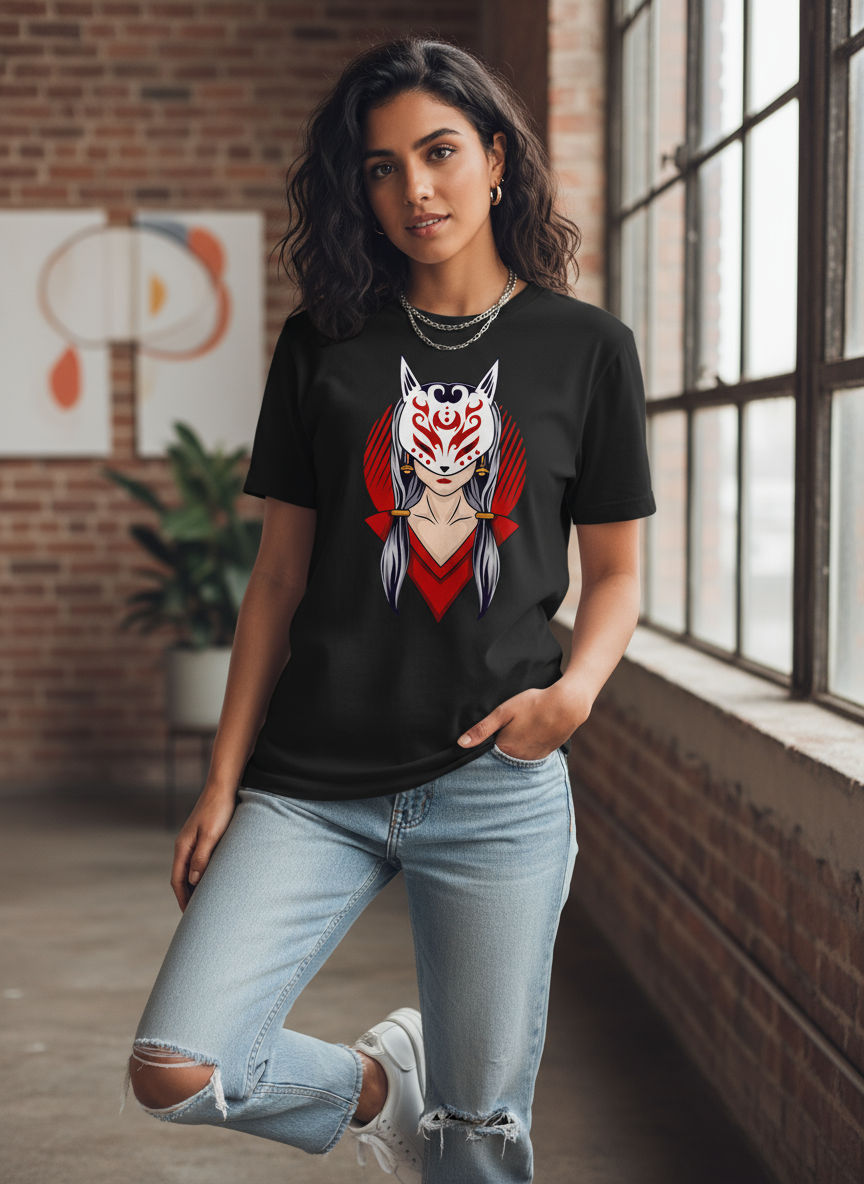 Japan Girl Womens T Shirt (Black)