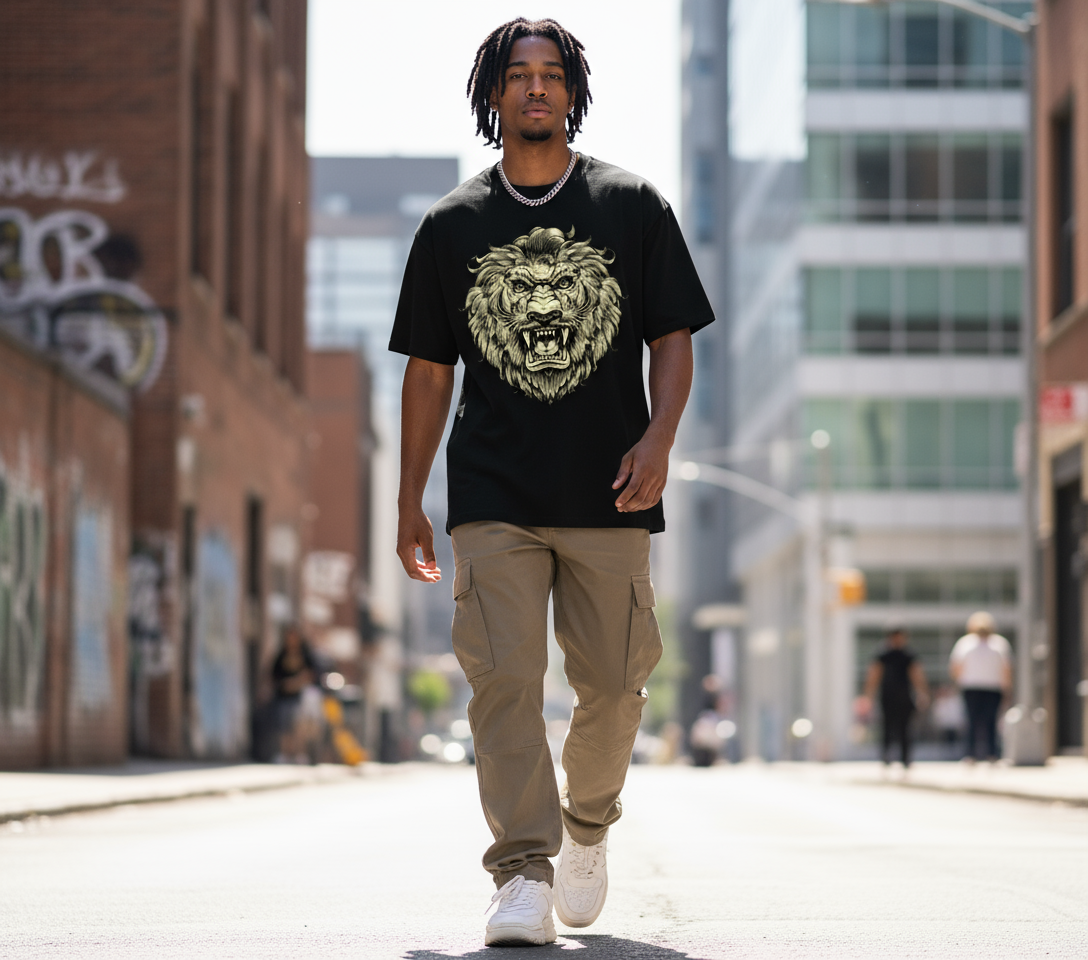 Lion Head Mens T Shirt (Black)