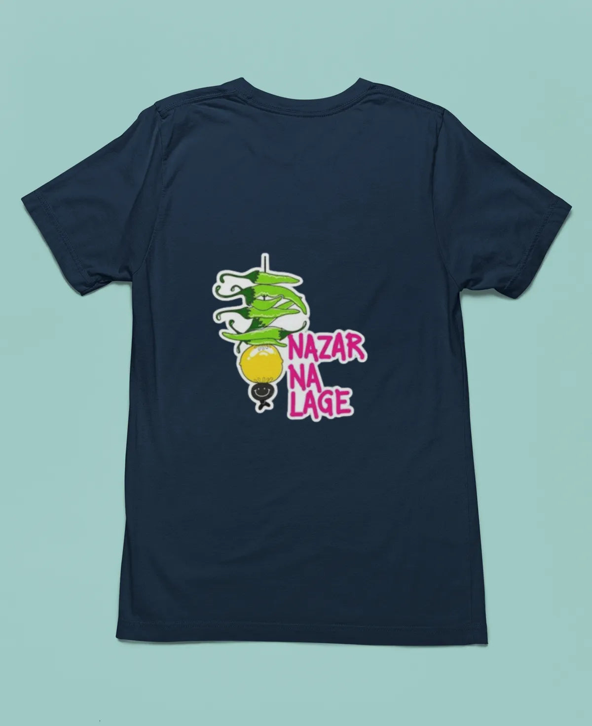Navy Evil Eye Shield Cotton Nazar Na Lage T Shirt For Men