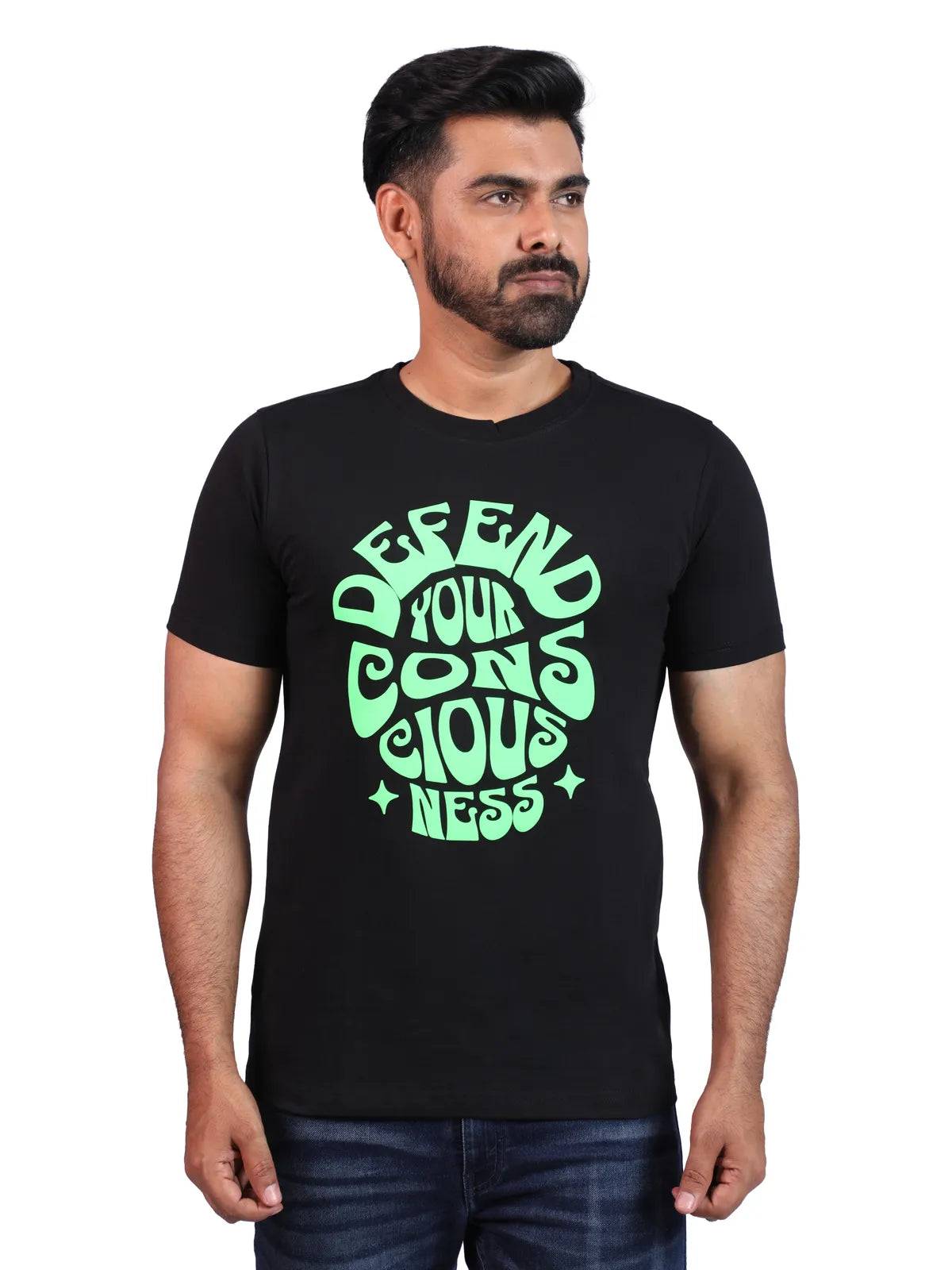 Black Defend Your Consciousness Premium Cotton Tee — Mental Warrior Edition