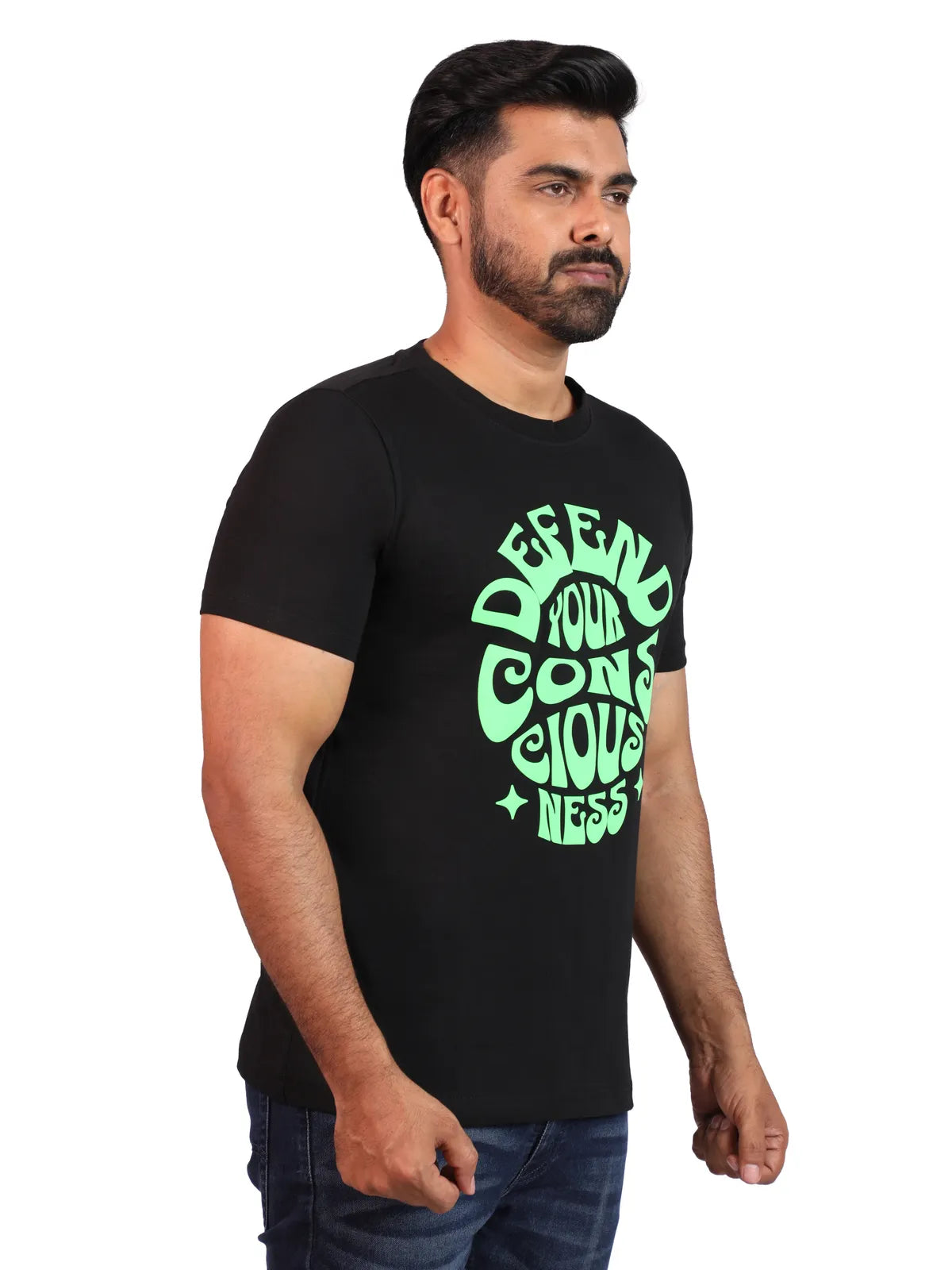 Black Defend Your Consciousness Premium Cotton Tee — Mental Warrior Edition