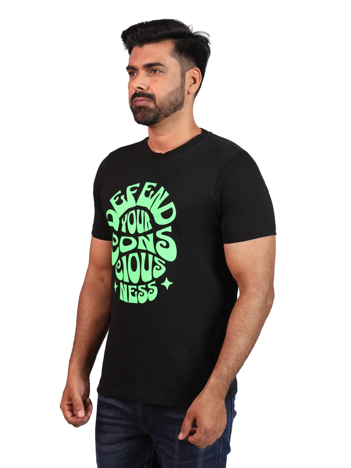 Black Defend Your Consciousness Premium Cotton Tee — Mental Warrior Edition