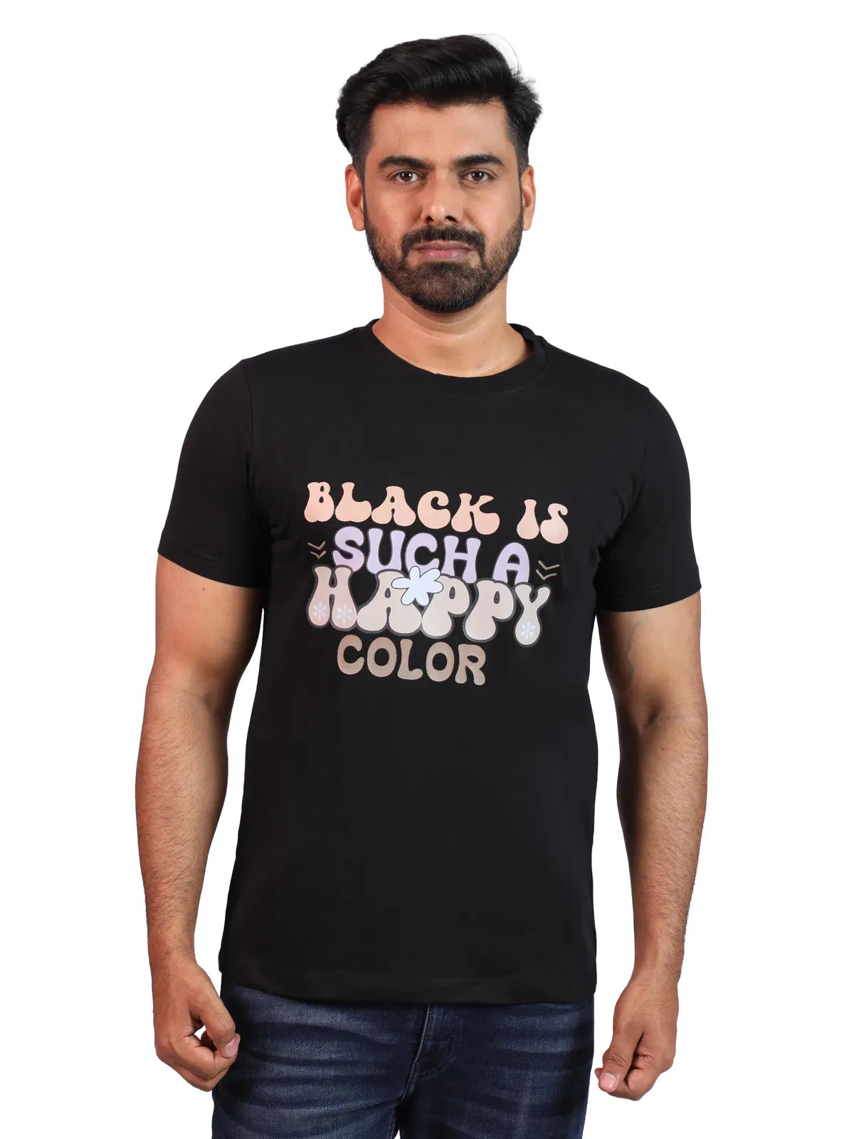 Black Happy Hue Premium Cotton Tee — Paradox Edition