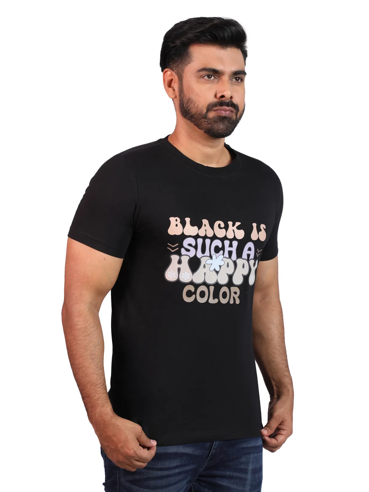 Black Happy Hue Premium Cotton Tee — Paradox Edition