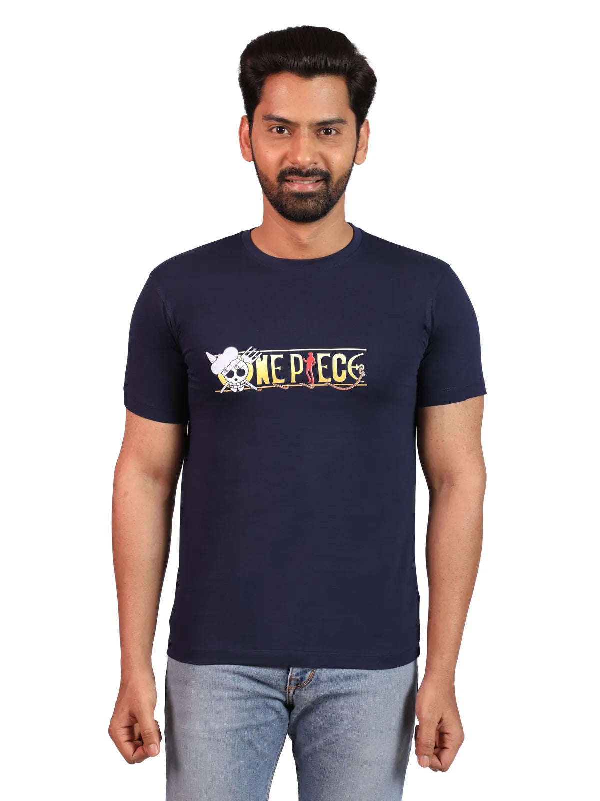 Navy One Piece Anime Premium Cotton Tee — Pirate King Edition Less