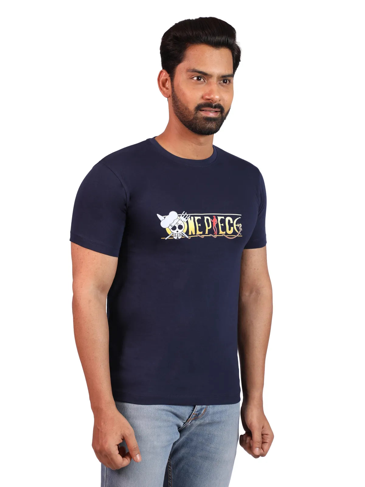 Navy One Piece Anime Premium Cotton Tee — Pirate King Edition Less