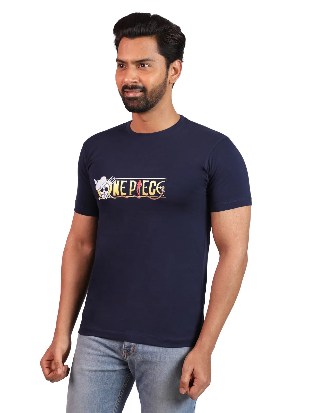Navy One Piece Anime Premium Cotton Tee — Pirate King Edition Less