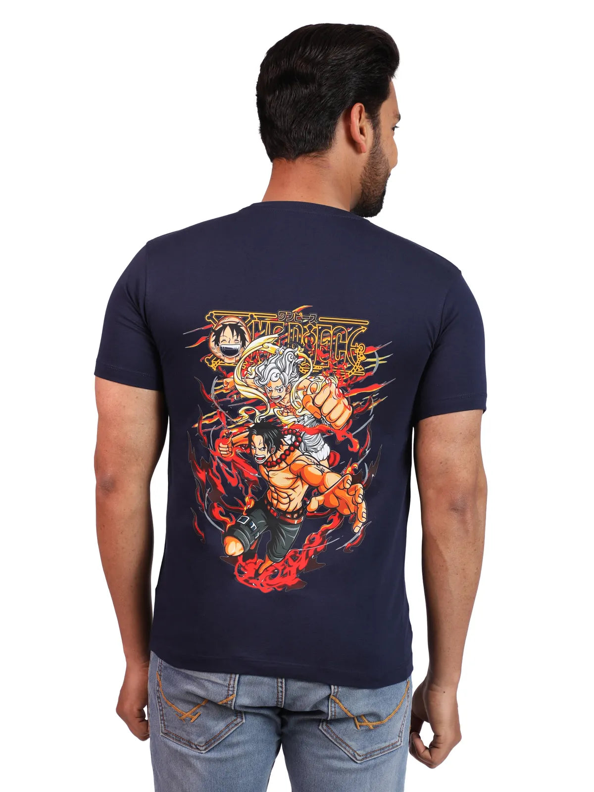 Navy One Piece Anime Premium Cotton Tee — Pirate King Edition Less