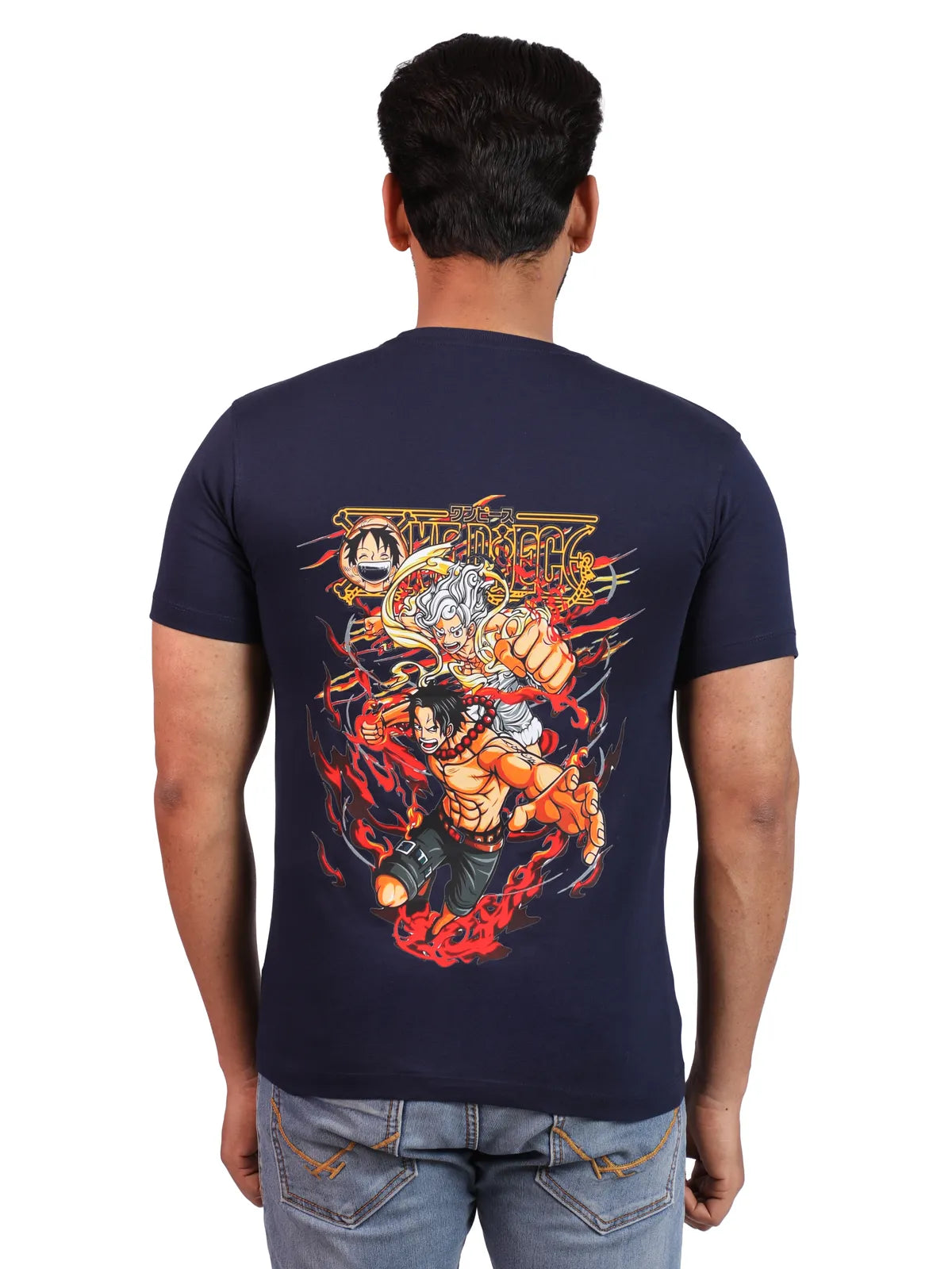 Navy One Piece Anime Premium Cotton Tee — Pirate King Edition Less