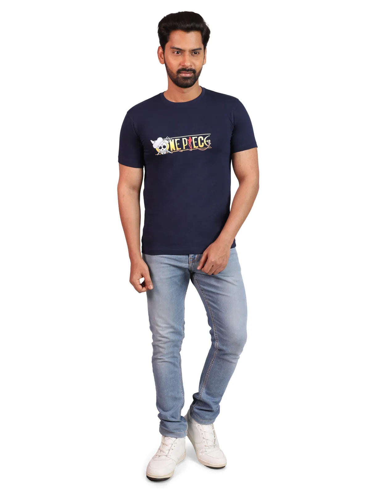 Navy One Piece Anime Premium Cotton Tee — Pirate King Edition Less
