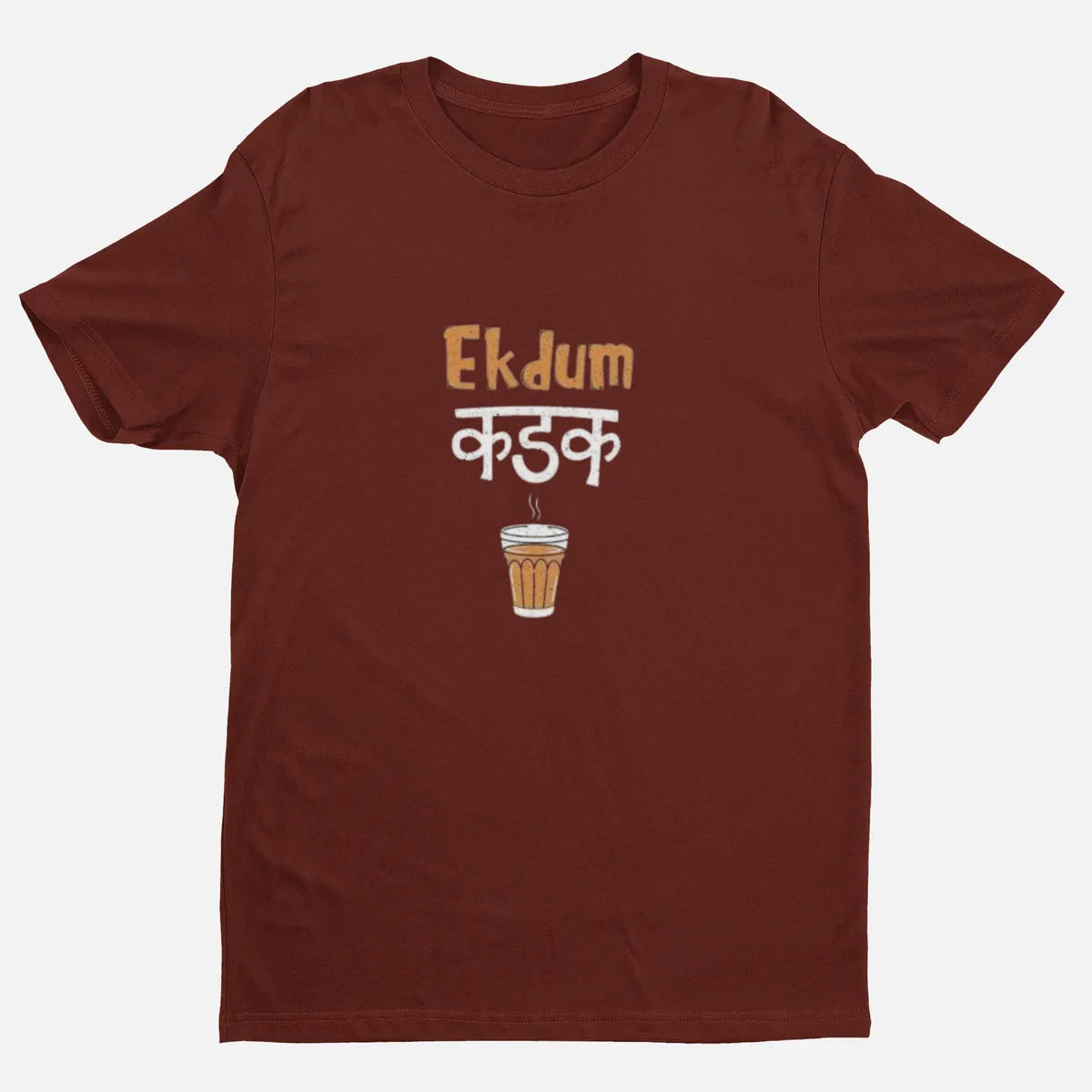 Maroon Chai Vibes Cotton Tea Lovers T Shirt For Men