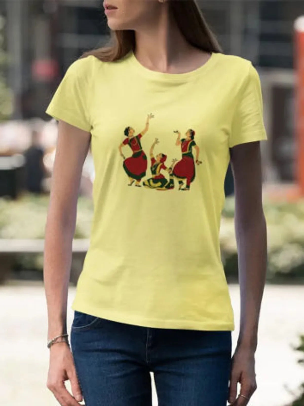 Yellow Groove Wear cotton Round Neck T Shirt For Women