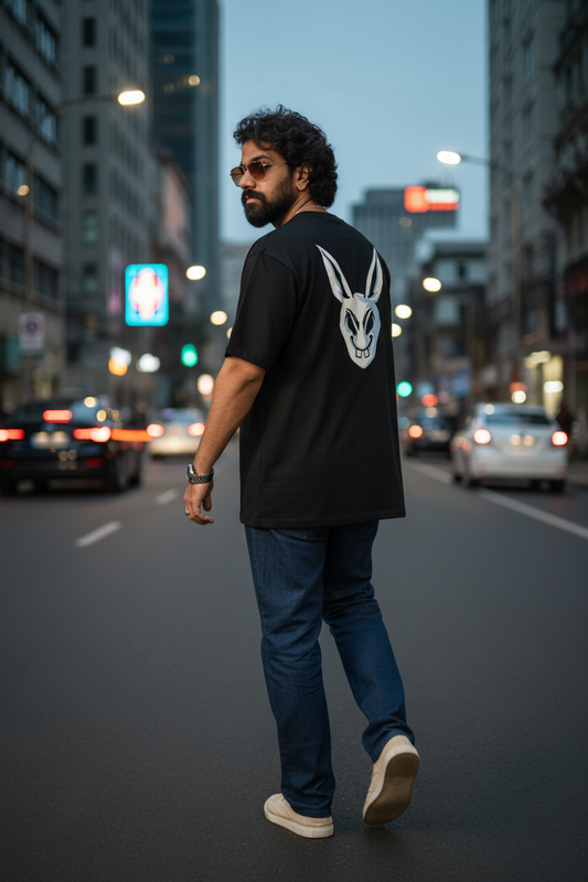 Angry Rabbit  Black Oversized Tee