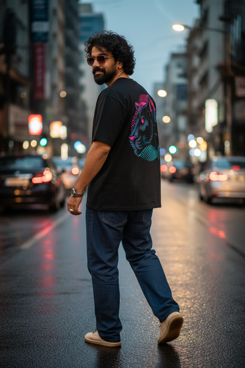 Panther Head Oversized T Shirt (Black)