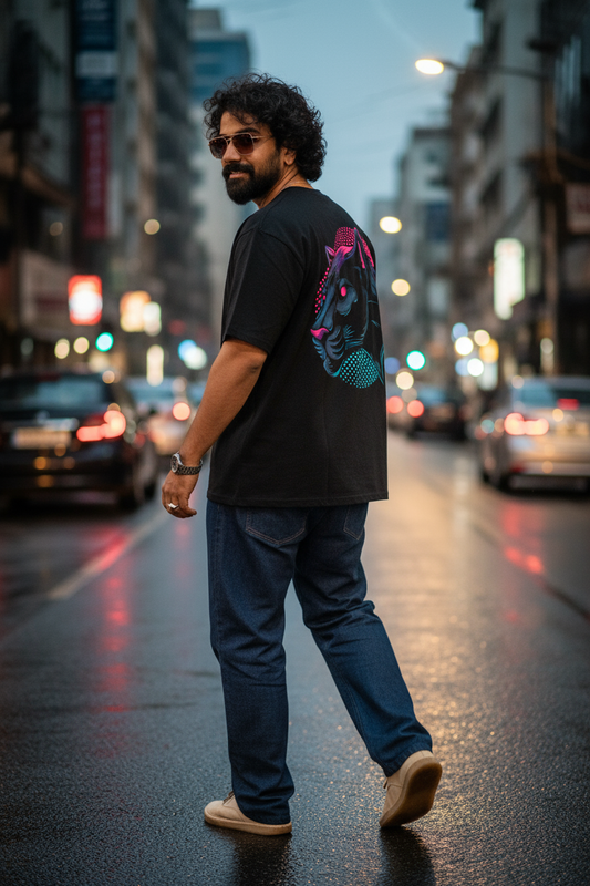 Panther Head Oversized T Shirt (Black)