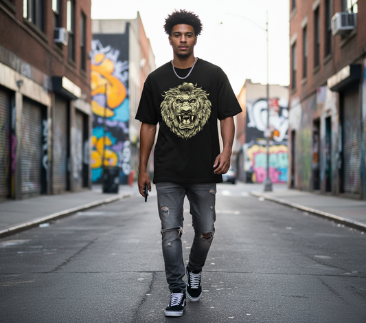 Lion Head Mens T Shirt (Black)
