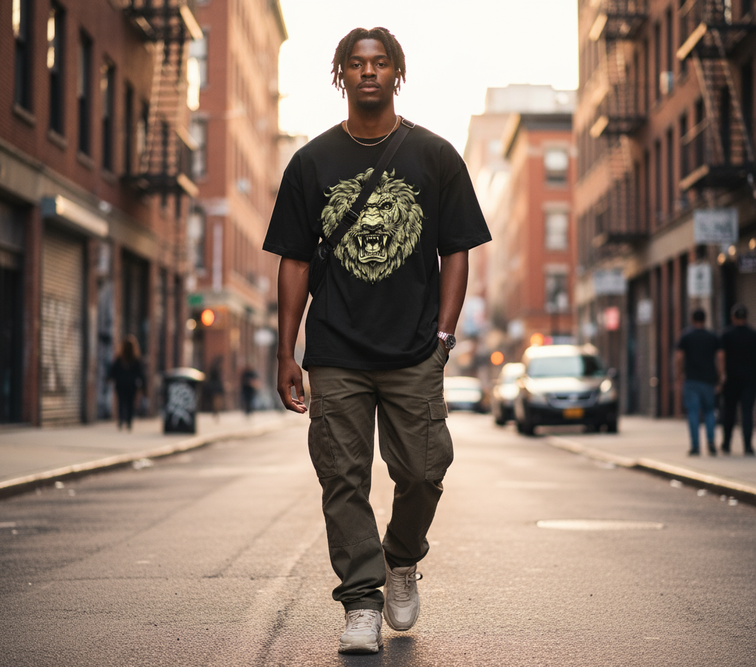 Lion Head Mens T Shirt (Black)