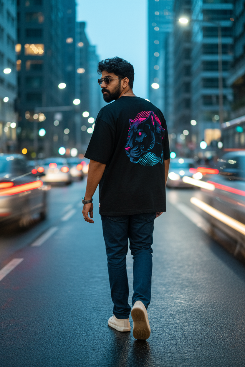 Panther Head Oversized T Shirt (Black)