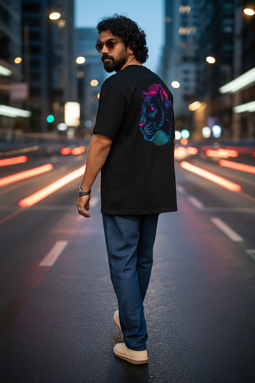 Panther Head Oversized T Shirt (Black)