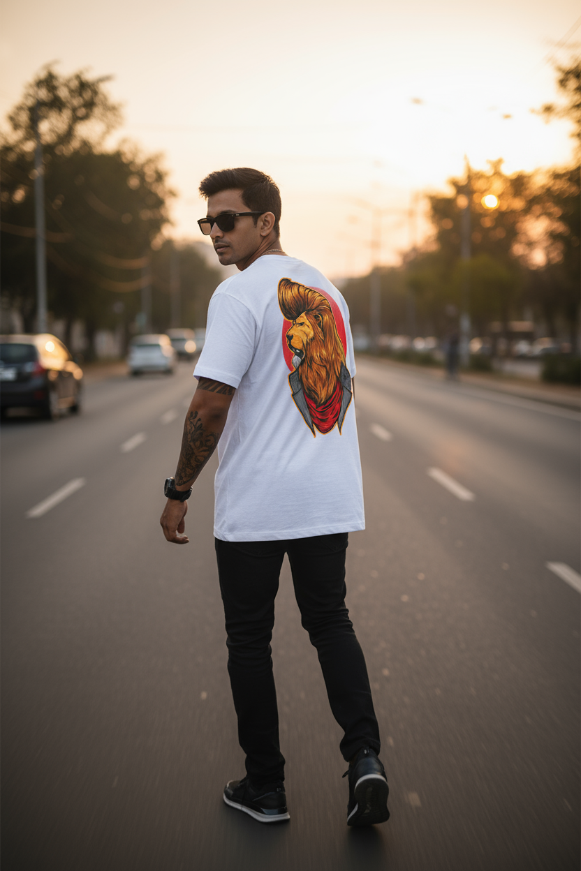 Rebel Lion Mens T Shirt (White)