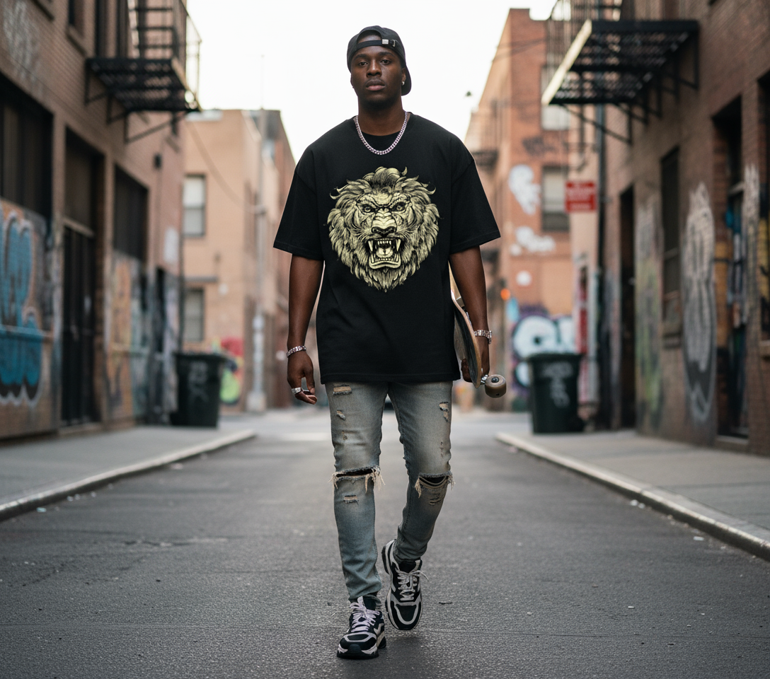 Lion Head Mens T Shirt (Black)