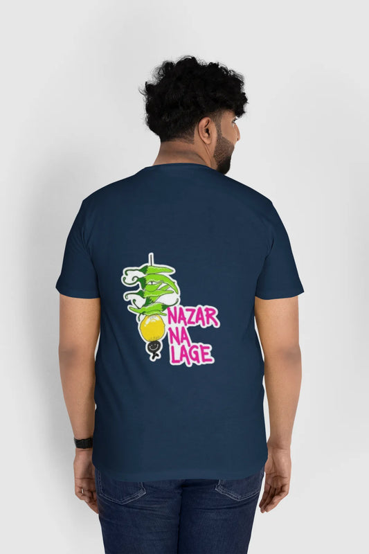 Navy Evil Eye Shield Cotton Nazar Na Lage T Shirt For Men