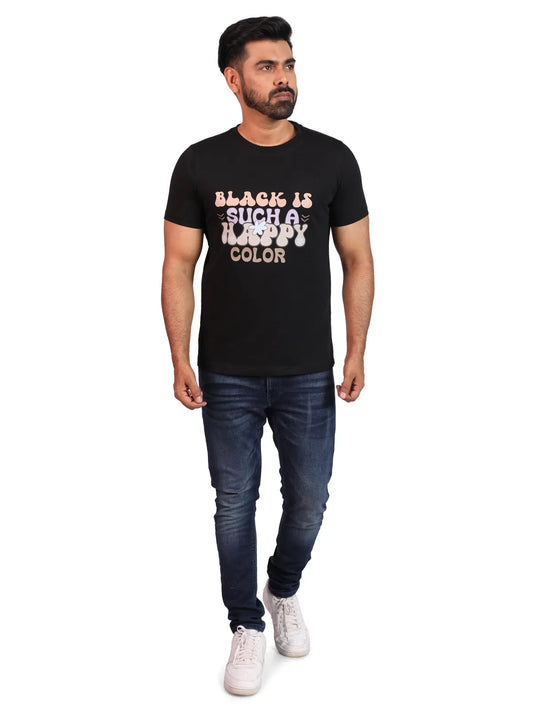 Black Happy Hue Premium Cotton Tee — Paradox Edition