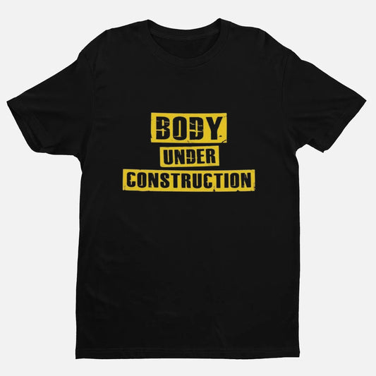 Black Fit Mode Cotton Body Under Construction T Shirt For Men