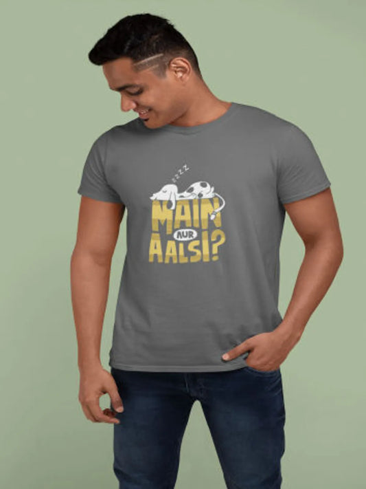 Grey Lazy Wear Cotton Round Neck T Shirt For Men