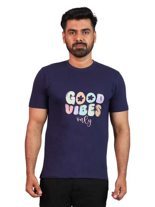 Navy Good Vibes Only Premium Cotton Tee — Chill Mode Edition