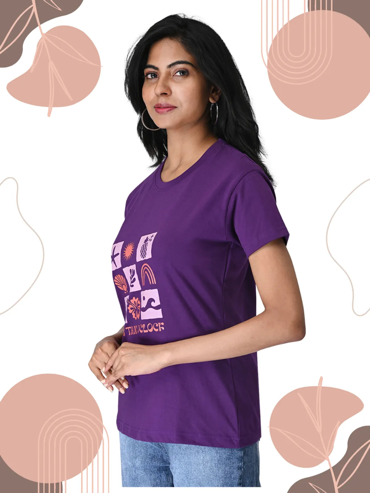 Purple "It's Tan O'Clock" T Shirt - 100% Cotton Regular Fit For Women