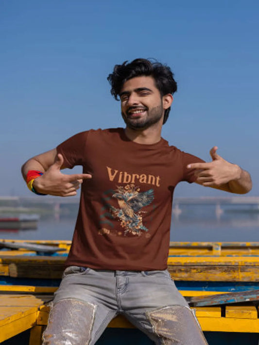 Maroon Eagle Vision Cotton Round Neck T Shirt For Men