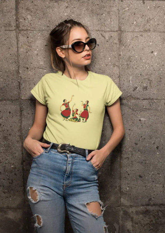Yellow Groove Wear cotton Round Neck T Shirt For Women