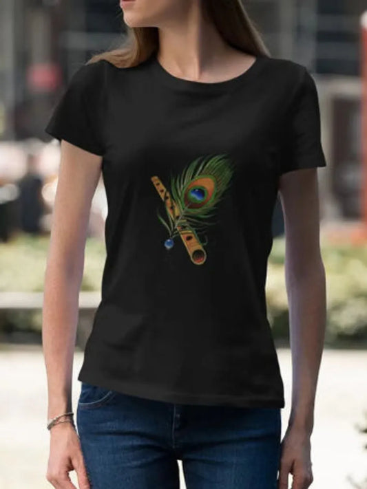 Black Divine Melody Cotton Round Neck T Shirt For Women