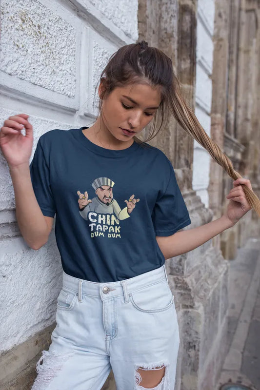 Navy Trend Vibe Cotton Chin Tapak Dumdum T Shirt For Women