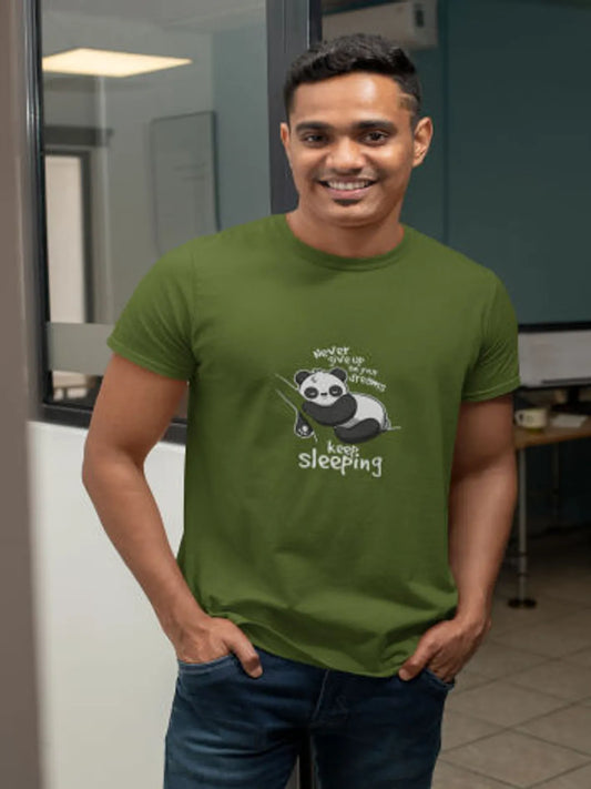 Olive Green Sleep Mode Cotton Nap Lover T Shirt For Men