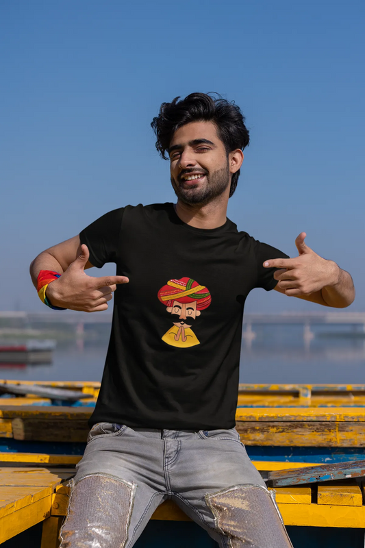 Black Rajrang Cotton Round Neck T Shirt For Men