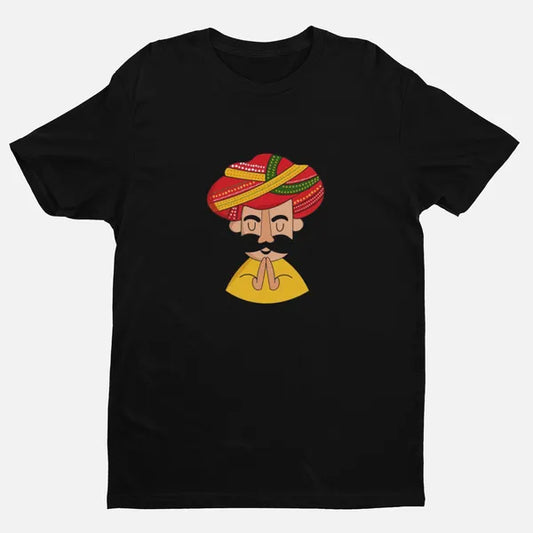 Black Rajrang Cotton Round Neck T Shirt For Men